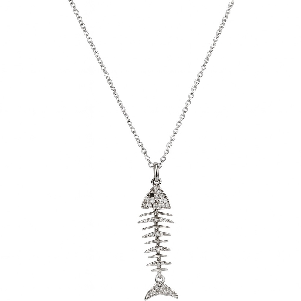 Glimmering Catch Fishbone Pendant Necklace